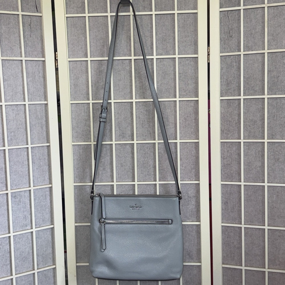 Kate Spade New York Blue Jackson Top Zip Pebbled Leather Crossbody Purse Bag